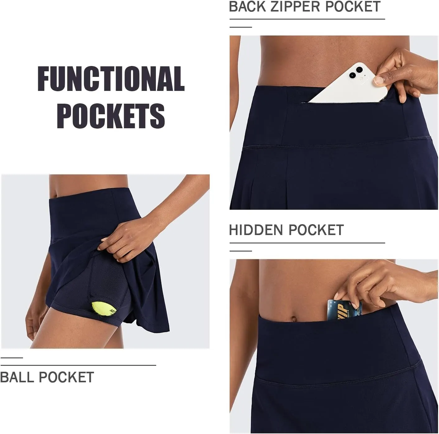 baleaf Women's 13" Tennis Skirts Golf Skort High Waisted Athletic Pleated Pockets Linner Running Sports Workout Casual