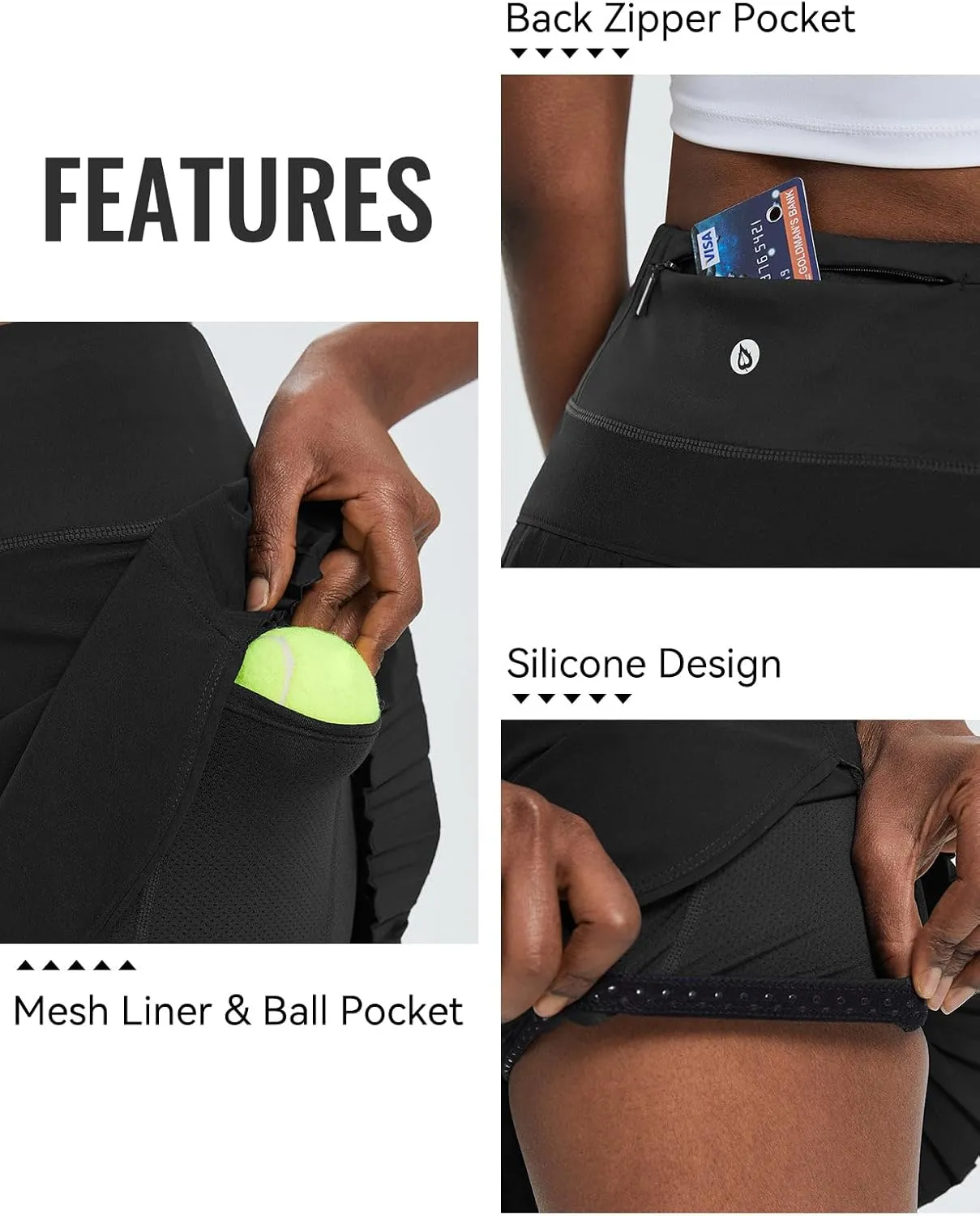 baleaf Women's Pleated Tennis Skirt Golf Skorts for Woman High Waisted Lightweight Athletic Shorts Pockets