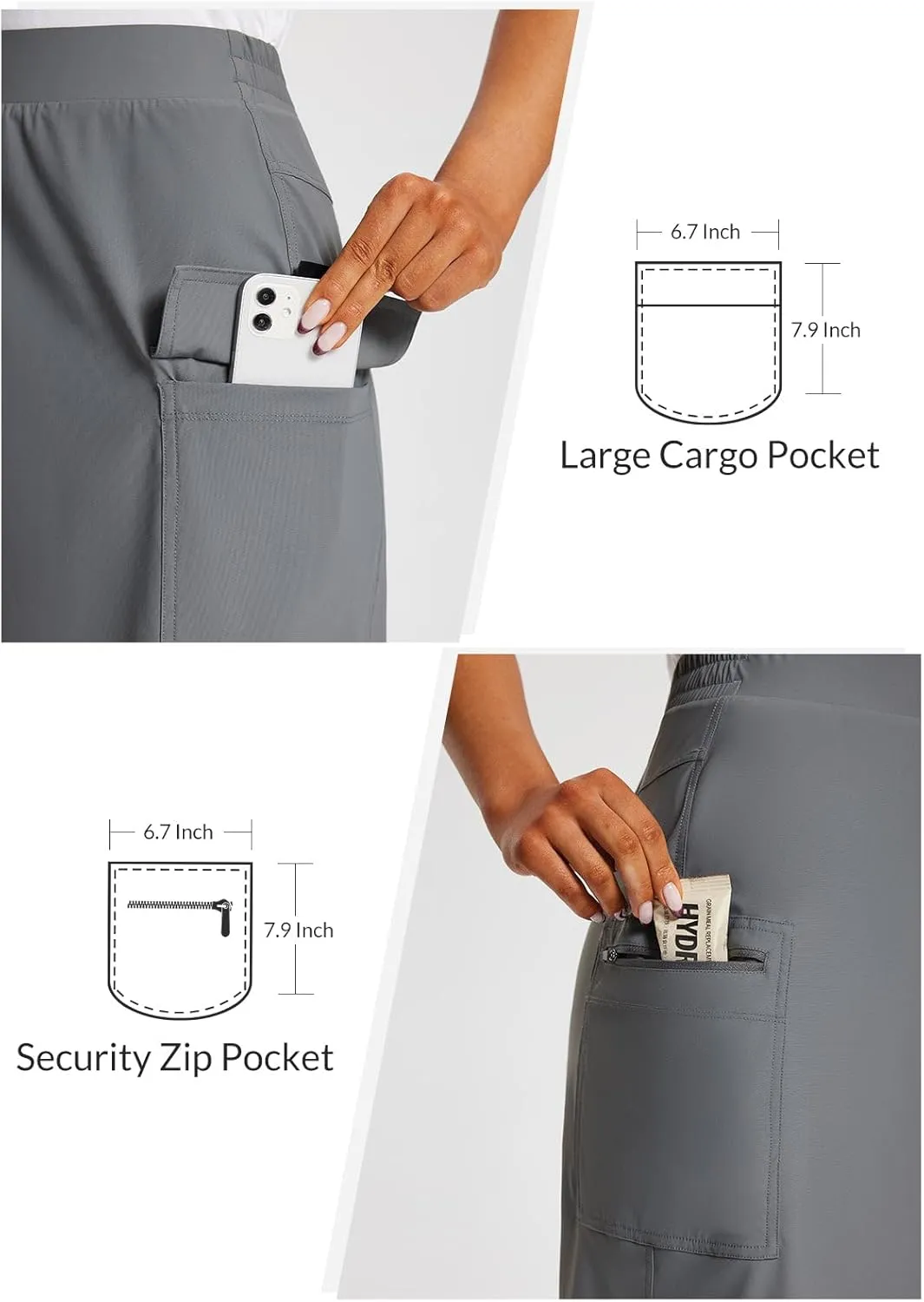baleaf Women's Skorts Skirts Hiking Cargo Skorts Pockets 19" Knee Length Long Athletic Quick Dry Skirts UPF 50
