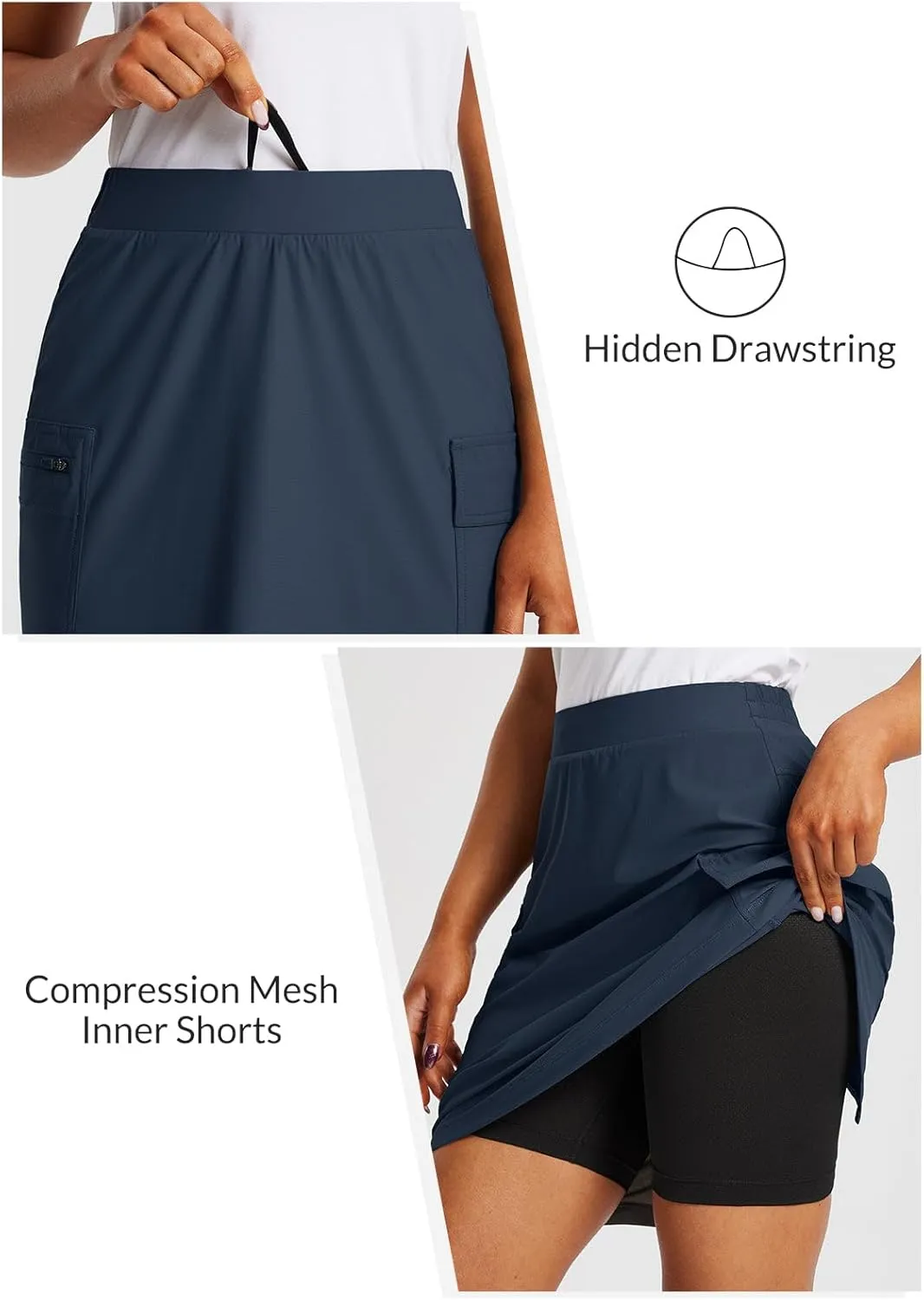 baleaf Women's Skorts Skirts Hiking Cargo Skorts Pockets 19" Knee Length Long Athletic Quick Dry Skirts UPF 50