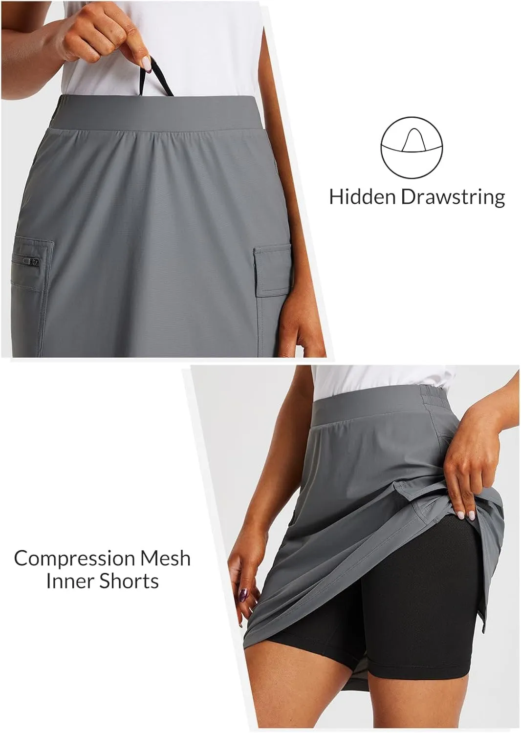 baleaf Women's Skorts Skirts Hiking Cargo Skorts Pockets 19" Knee Length Long Athletic Quick Dry Skirts UPF 50