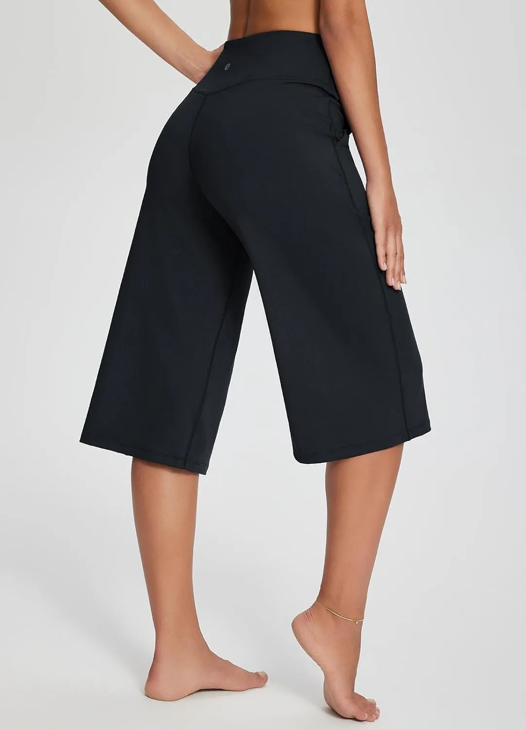 baleaf Women's Wide Leg Yoga Capris Pants with Pockets Crossover Waist Loose Plus Size Cropped Pants Casual Summer