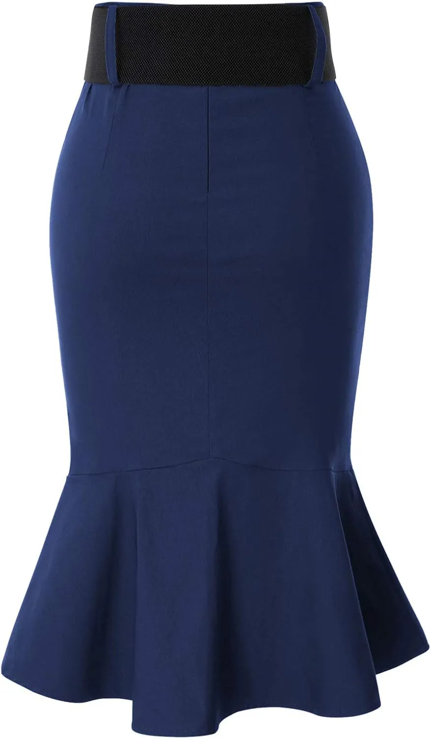 Belle Poque Womens High Waisted Peplum Midi Pencil Skirt Work Business Skirts with Belt