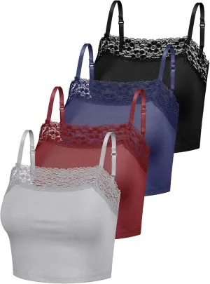 Bencailor 4 Pcs Womens Lace Cami Bralettes Spaghetti Strap Crop Tops Bandeau