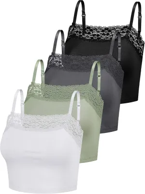Bencailor 4 Pcs Womens Lace Cami Bralettes Spaghetti Strap Crop Tops Bandeau