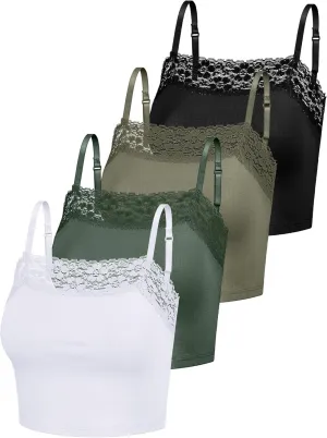 Bencailor 4 Pcs Womens Lace Cami Bralettes Spaghetti Strap Crop Tops Bandeau