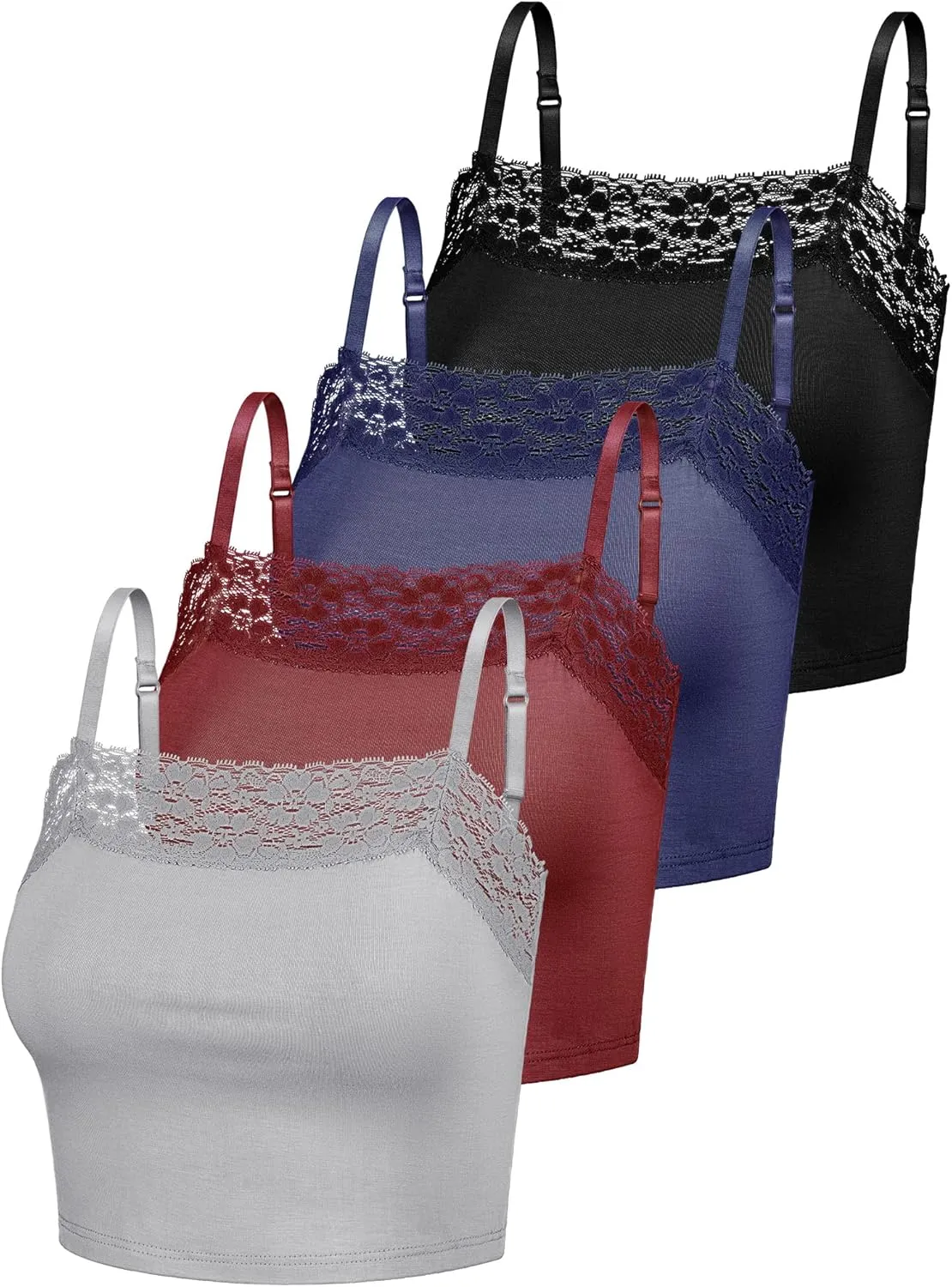 Bencailor 4 Pcs Womens Lace Cami Bralettes Spaghetti Strap Crop Tops Bandeau