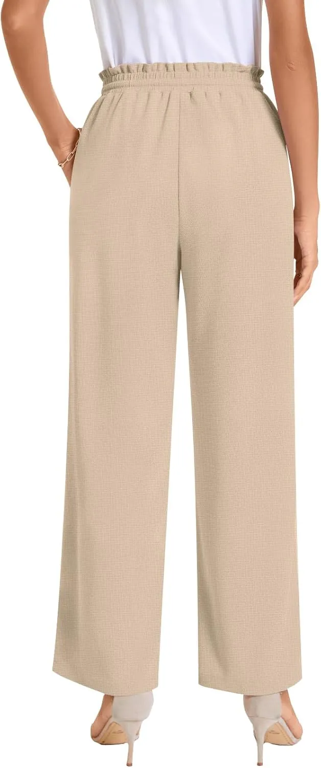 Bestbee 2025 Spring Business Casual Pants for Women, Loose Fit Long Trousers High Waist Waffle Knit Sweatpants with Pockets