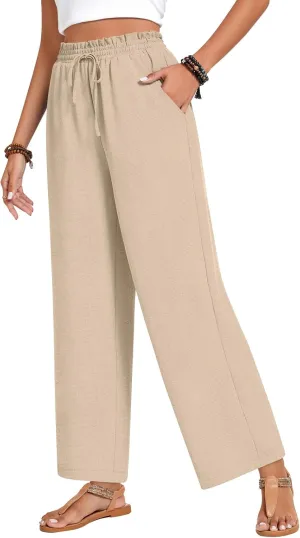 Bestbee 2025 Spring Business Casual Pants for Women, Loose Fit Long Trousers High Waist Waffle Knit Sweatpants with Pockets