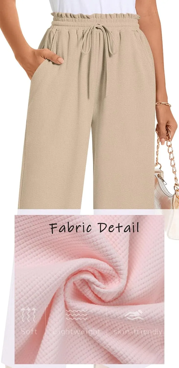 Bestbee 2025 Spring Business Casual Pants for Women, Loose Fit Long Trousers High Waist Waffle Knit Sweatpants with Pockets