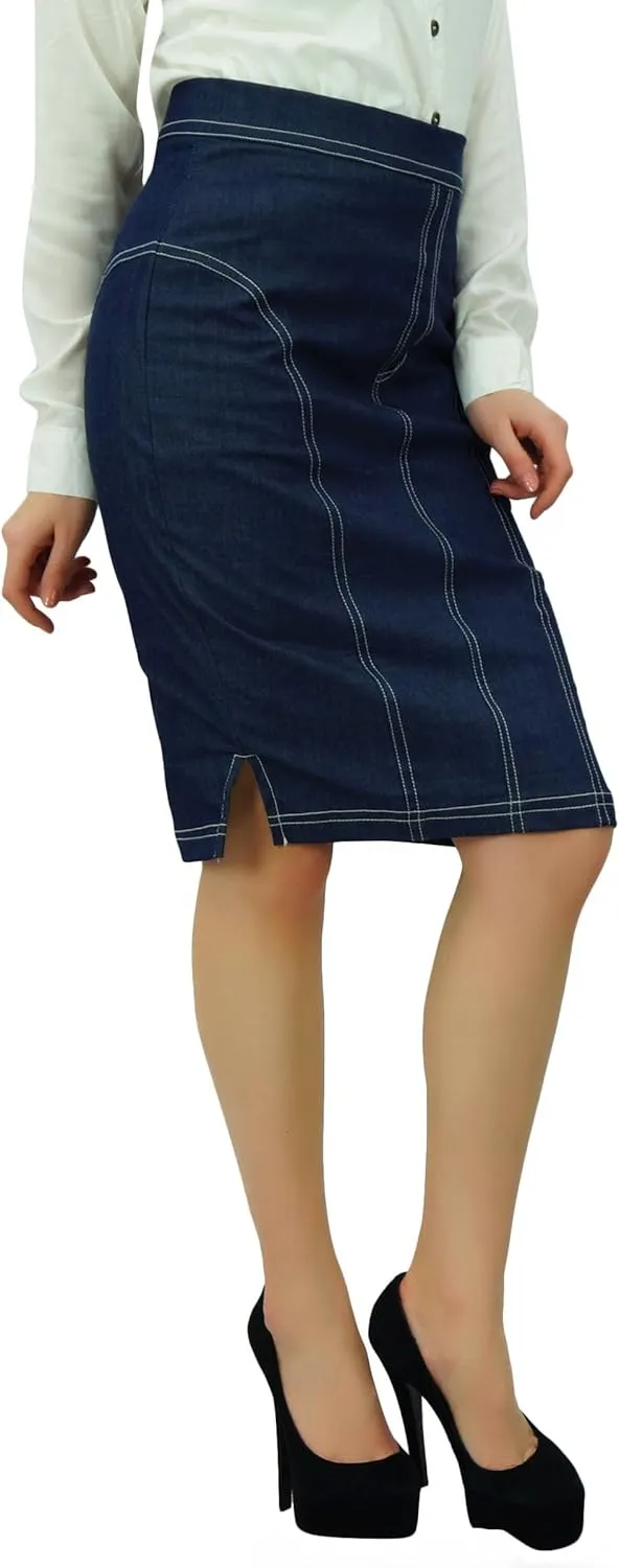 Bimba Women's Side Slits with Zipper High Waist Denim Pencil Skirts