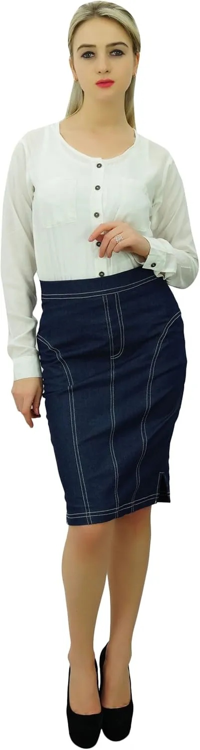 Bimba Women's Side Slits with Zipper High Waist Denim Pencil Skirts