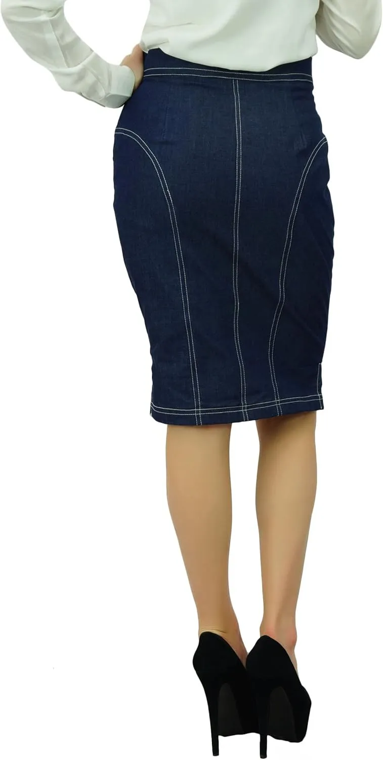 Bimba Women's Side Slits with Zipper High Waist Denim Pencil Skirts