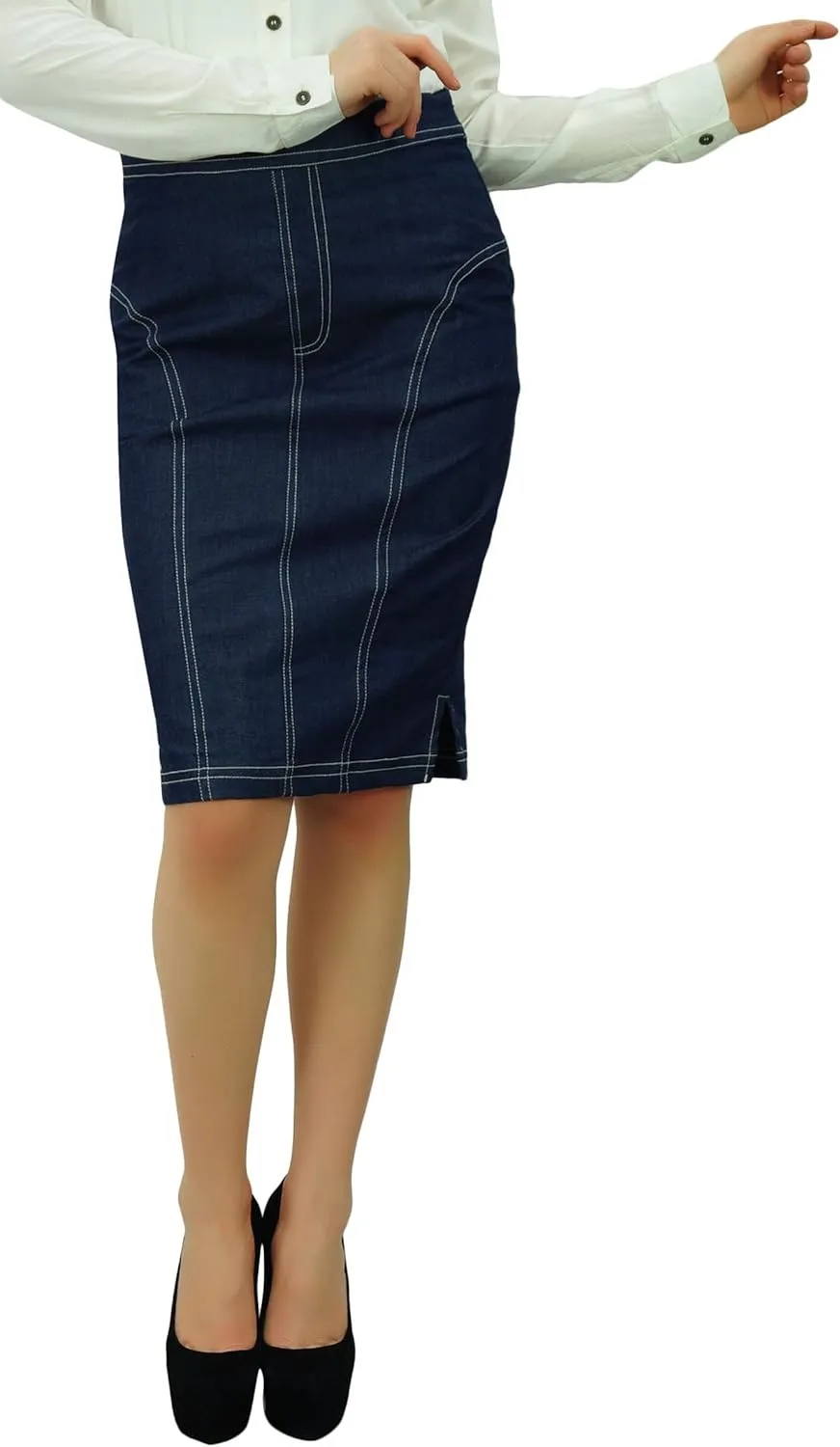 Bimba Women's Side Slits with Zipper High Waist Denim Pencil Skirts
