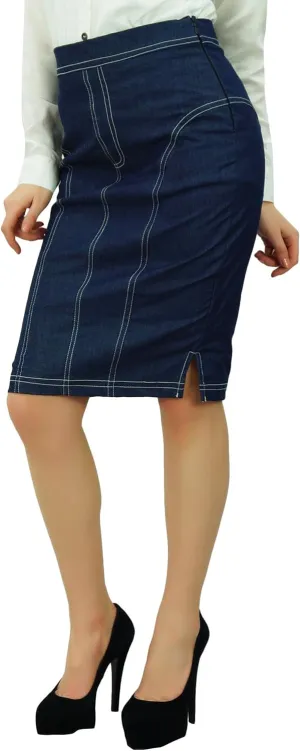 Bimba Women's Side Slits with Zipper High Waist Denim Pencil Skirts