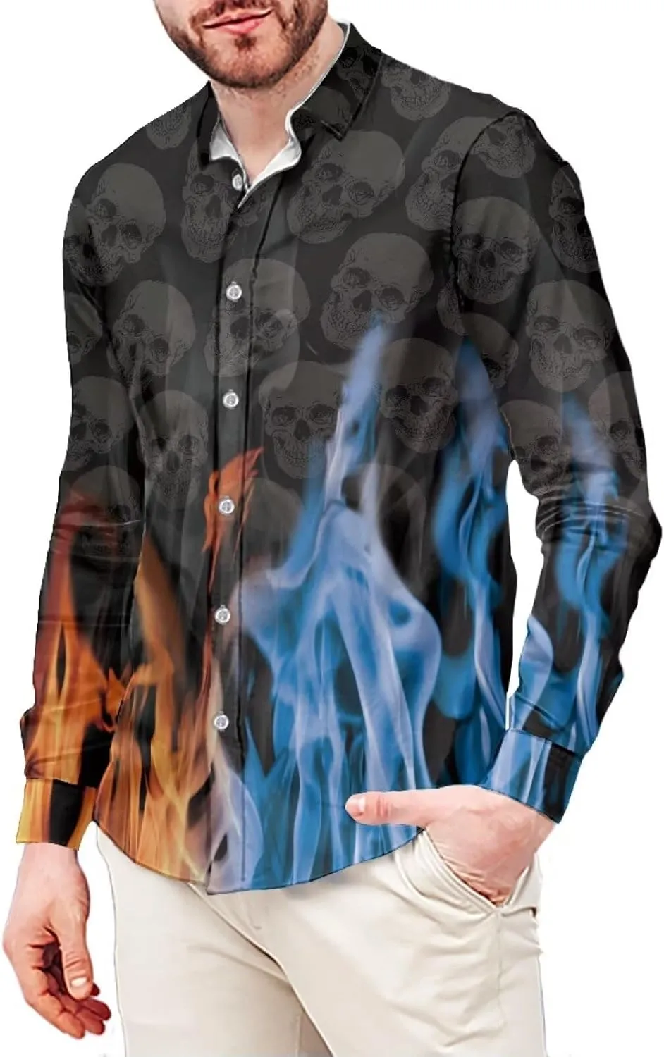Biyejit Men's Long Sleeve Dress Shirt Slim Fit Casual Graphic Business Formal Button Up Shirts