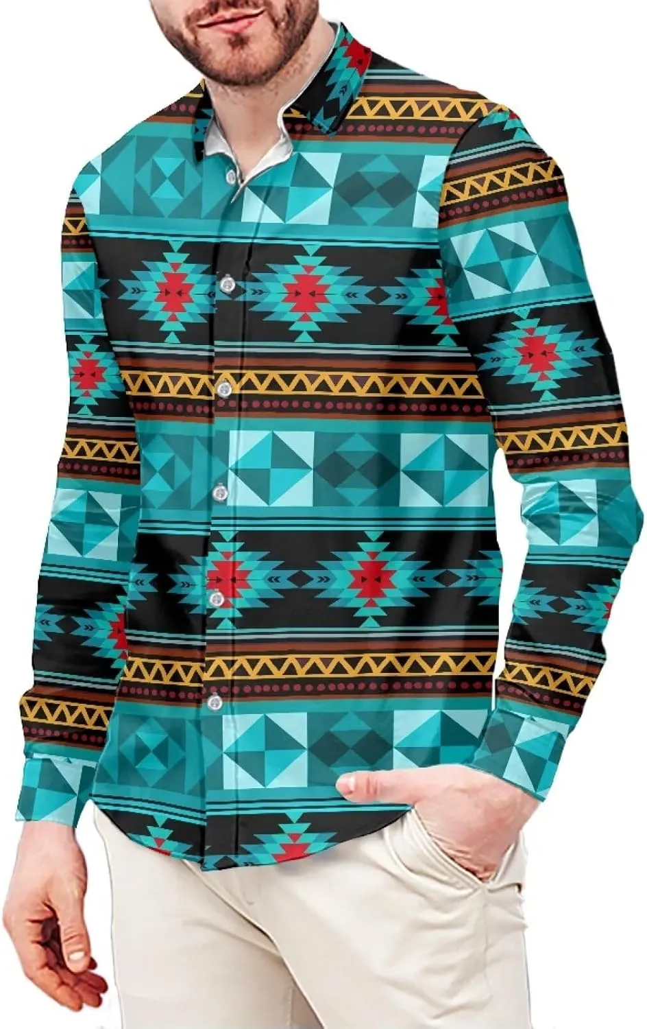 Biyejit Men's Long Sleeve Dress Shirt Slim Fit Casual Graphic Business Formal Button Up Shirts