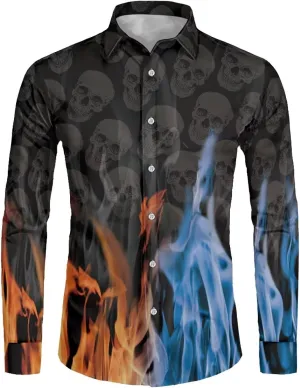 Biyejit Men's Long Sleeve Dress Shirt Slim Fit Casual Graphic Business Formal Button Up Shirts