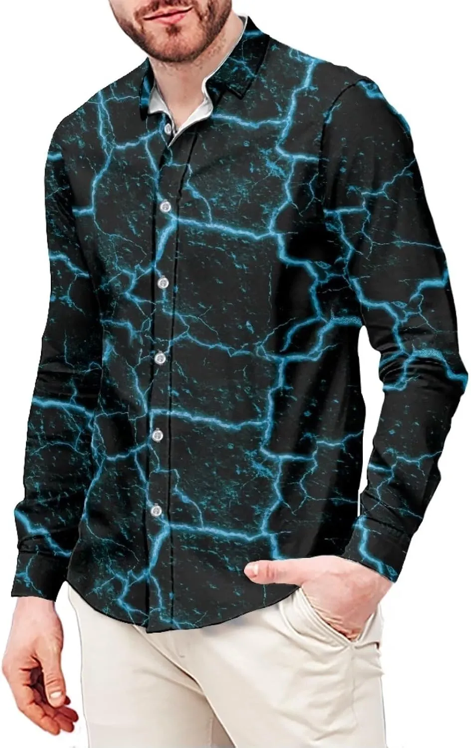 Biyejit Men's Long Sleeve Dress Shirt Slim Fit Casual Graphic Business Formal Button Up Shirts