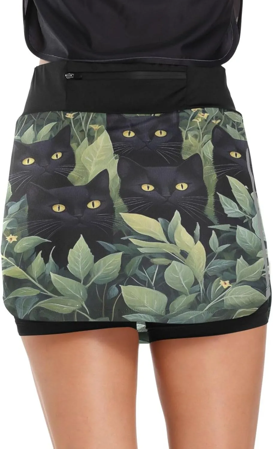 Black Cat Flower Plants Tennis Skorts Skirts for Women Workout Athletic Skirt High Waisted with Pocket