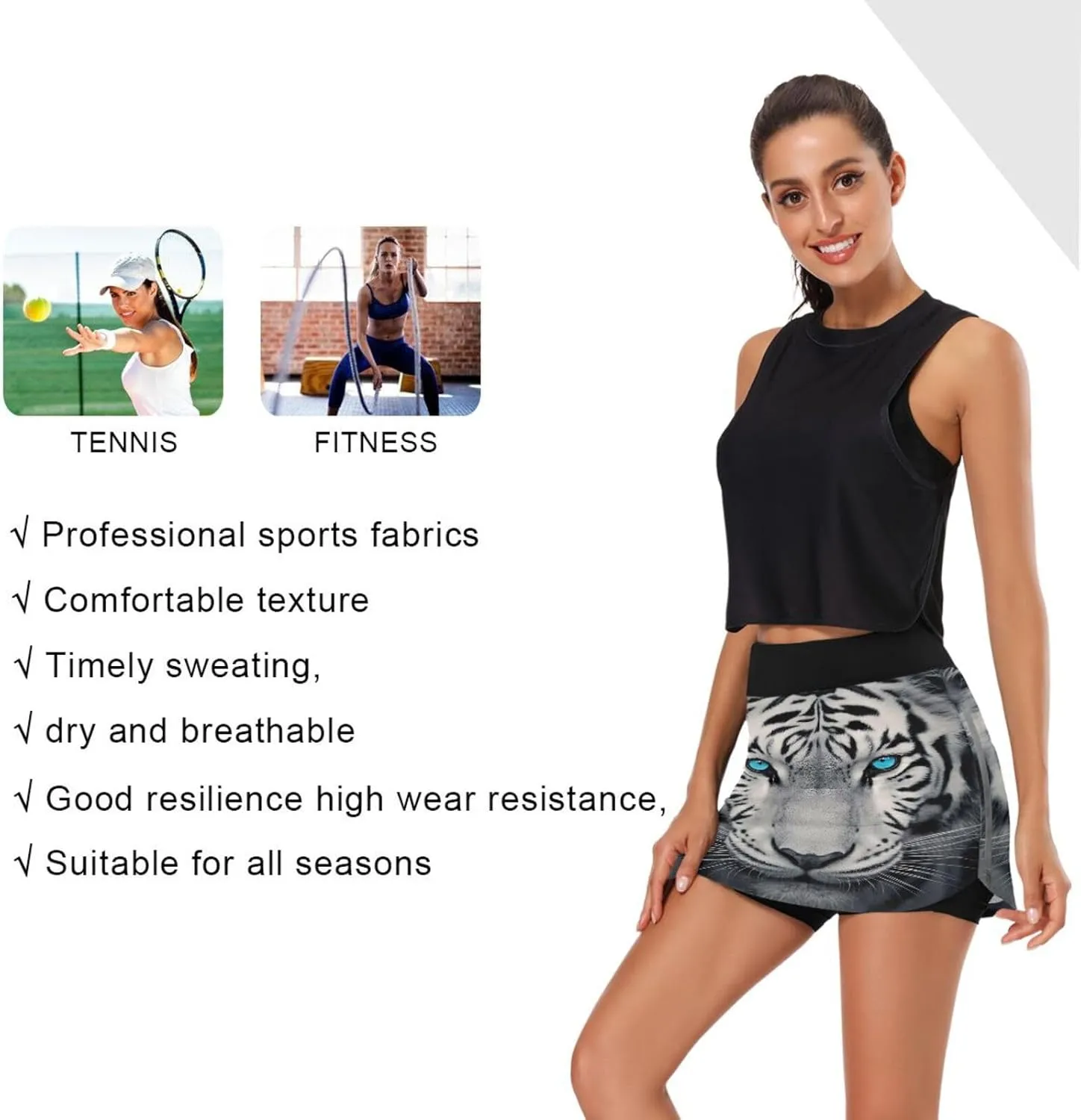 Blue Eyes Tiger Tennis Skorts Skirts for Women Workout Athletic Skirt High Waisted with Pocket
