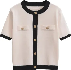 Bozanly Womens Short Sleeve Cardigan Summer Crew Neck Button Up Cropped Knitted Dressy Tops 2025