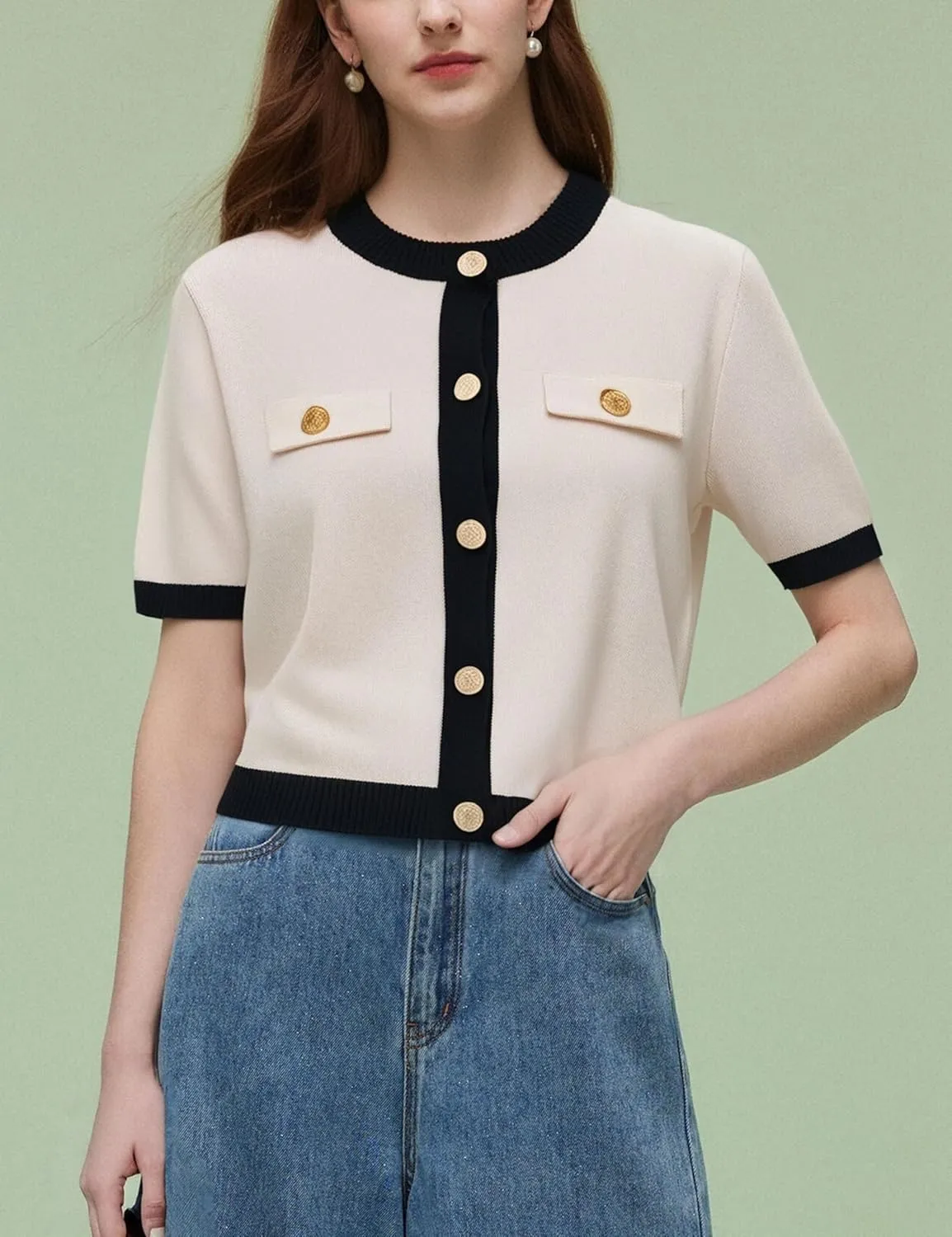 Bozanly Womens Short Sleeve Cardigan Summer Crew Neck Button Up Cropped Knitted Dressy Tops 2025