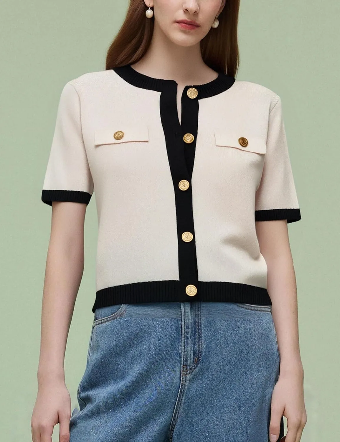Bozanly Womens Short Sleeve Cardigan Summer Crew Neck Button Up Cropped Knitted Dressy Tops 2025