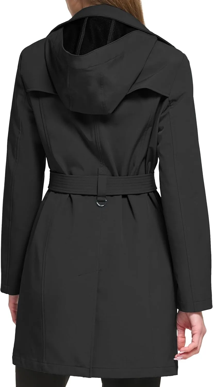 Calvin Klein Women's Double Breasted Belted Rain Jacket With Removable Hood