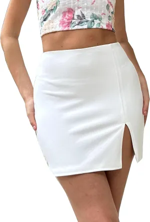 Cantonwalker Bodycon Mini Skirts for Women High Waist Split Hem Pencil Skirts