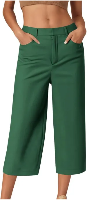 Capri Pants for Women Business Casual Loose Fit Work Cropped Trousers High Waisted Stretchy Capris with Pockets