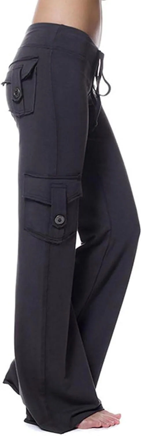 Cargo Yoga Pants for Women Straight Leg Pants with Pockets Bootcut Wide Leg Pants Lightweight Pajama Bottoms Sleepwear