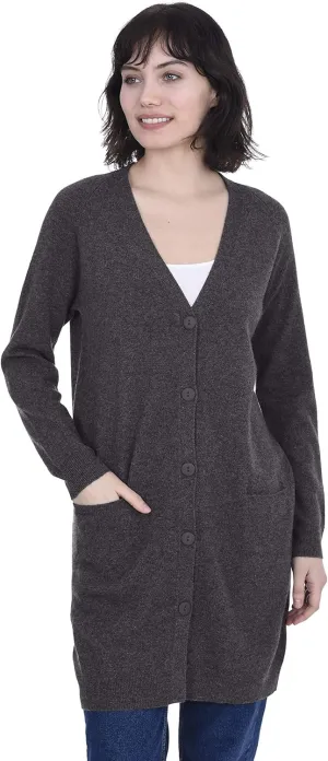 Cashmeren Long Profile Button Front Cardigan 100% Pure Cashmere V Neck Fashion Long Sleeve Sweater Coat for Women