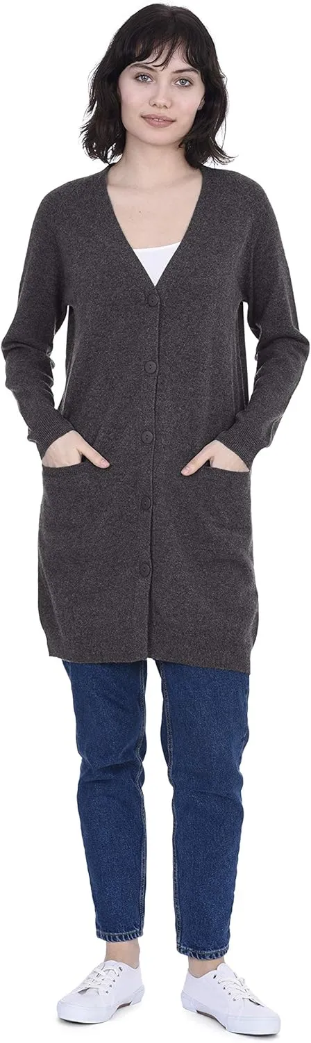 Cashmeren Long Profile Button Front Cardigan 100% Pure Cashmere V Neck Fashion Long Sleeve Sweater Coat for Women