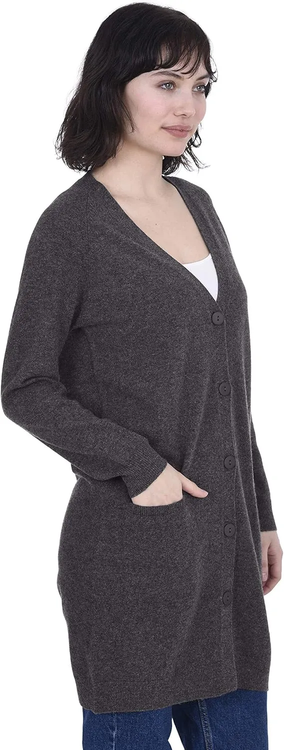 Cashmeren Long Profile Button Front Cardigan 100% Pure Cashmere V Neck Fashion Long Sleeve Sweater Coat for Women