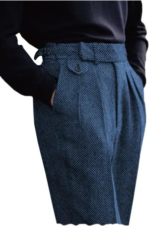 Ceehuteey Men's High Waisted Dress Pants Pleated Front Tweed Retro Wool Trousers