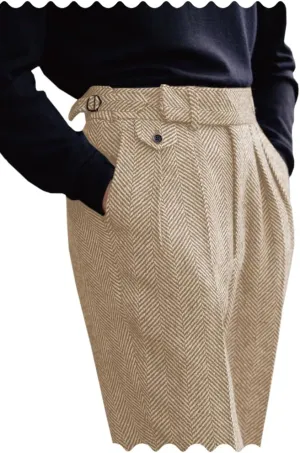 Ceehuteey Men's High Waisted Dress Pants Pleated Front Tweed Retro Wool Trousers