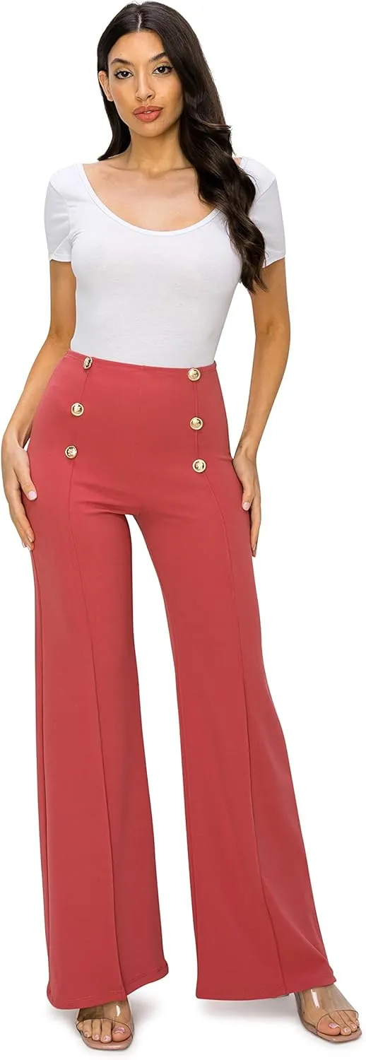 Cemi Ceri Women's High Waist Dress Pants w/Button Decorate