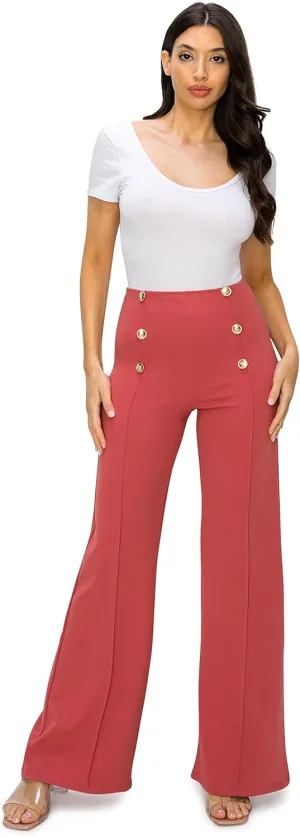 Cemi Ceri Women's High Waist Dress Pants w/Button Decorate