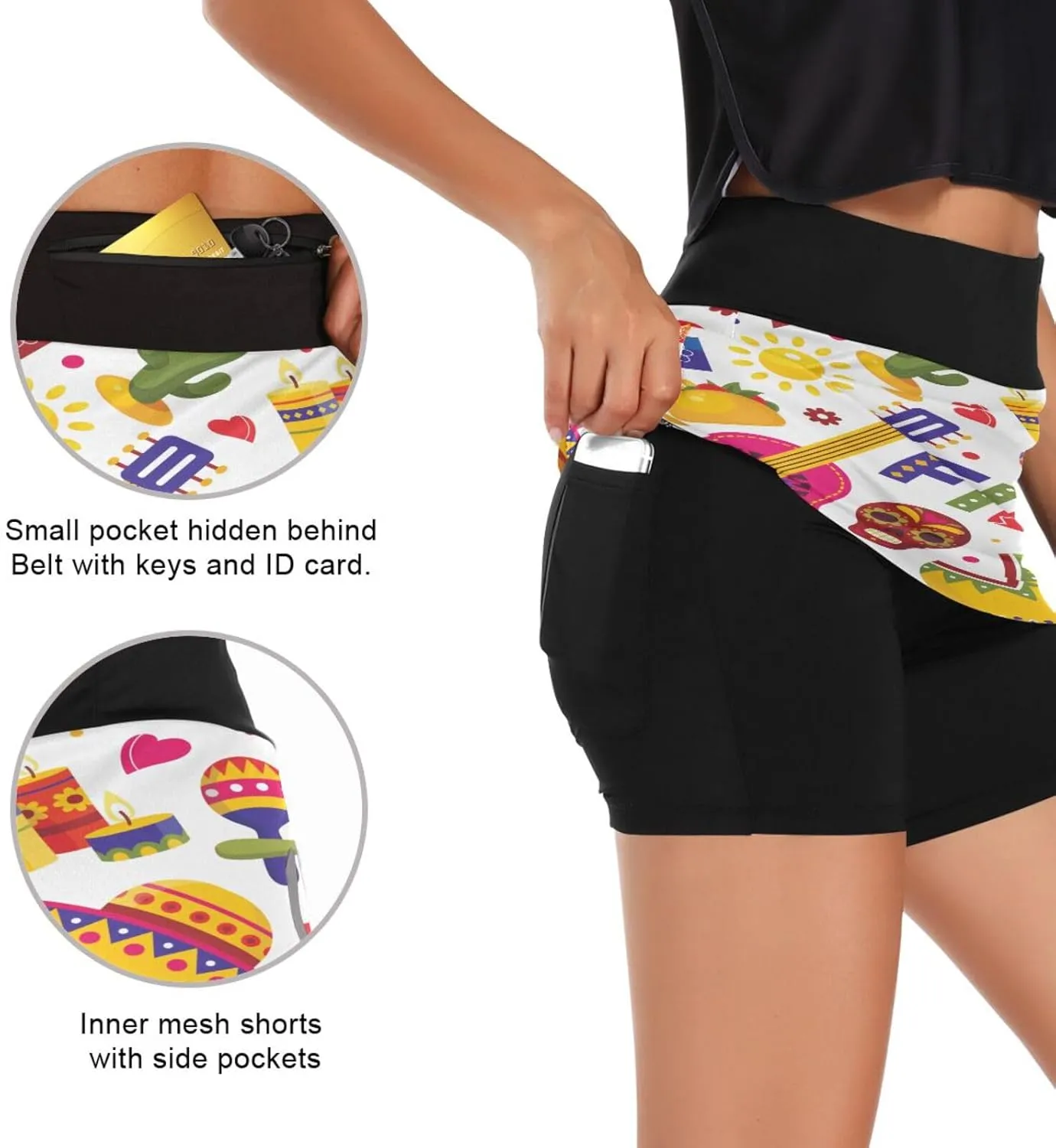 Cinco De Mayo Fiesta Tennis Skorts Skirts for Women Workout Athletic Skirt High Waisted with Pocket