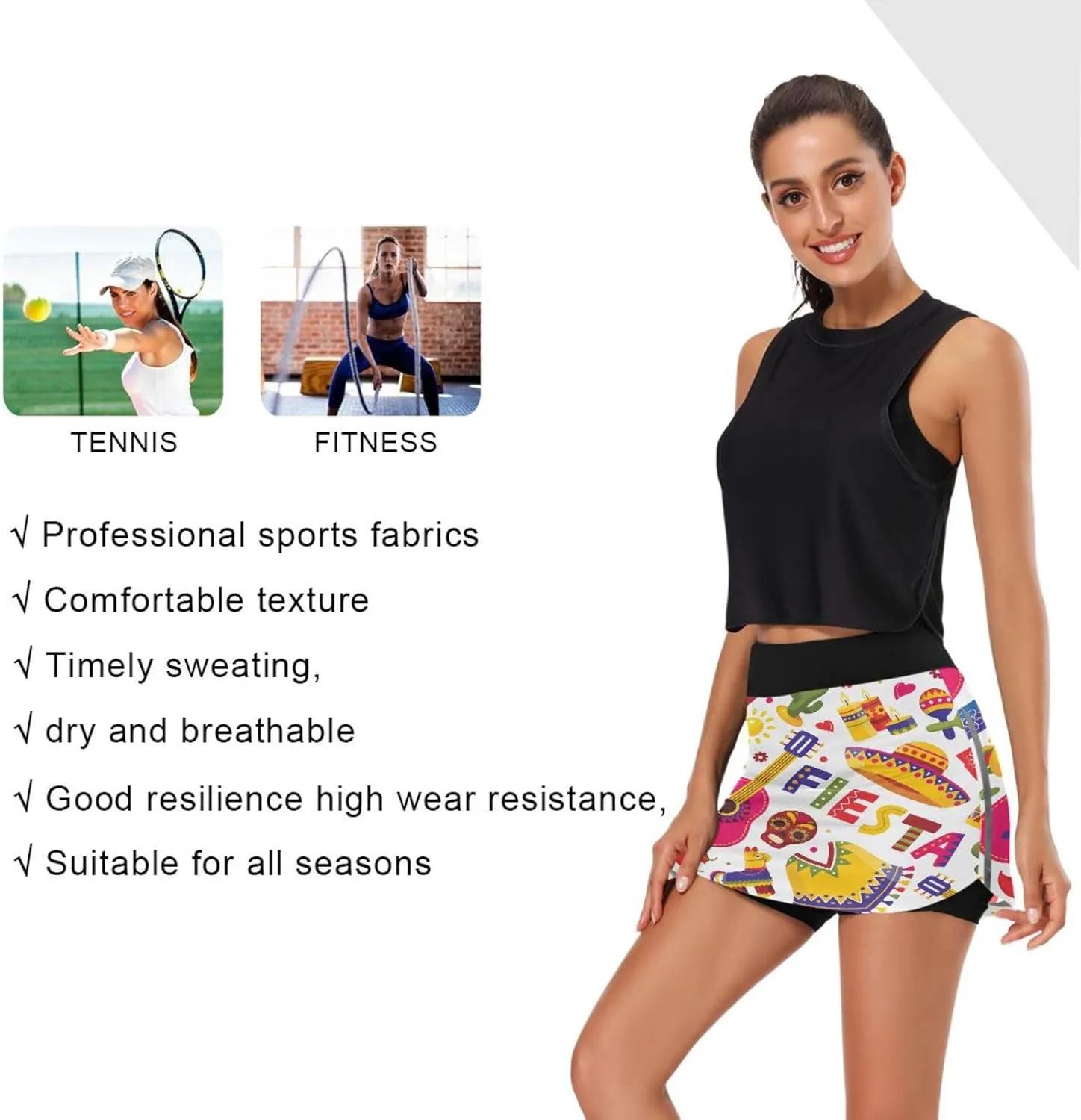 Cinco De Mayo Fiesta Tennis Skorts Skirts for Women Workout Athletic Skirt High Waisted with Pocket