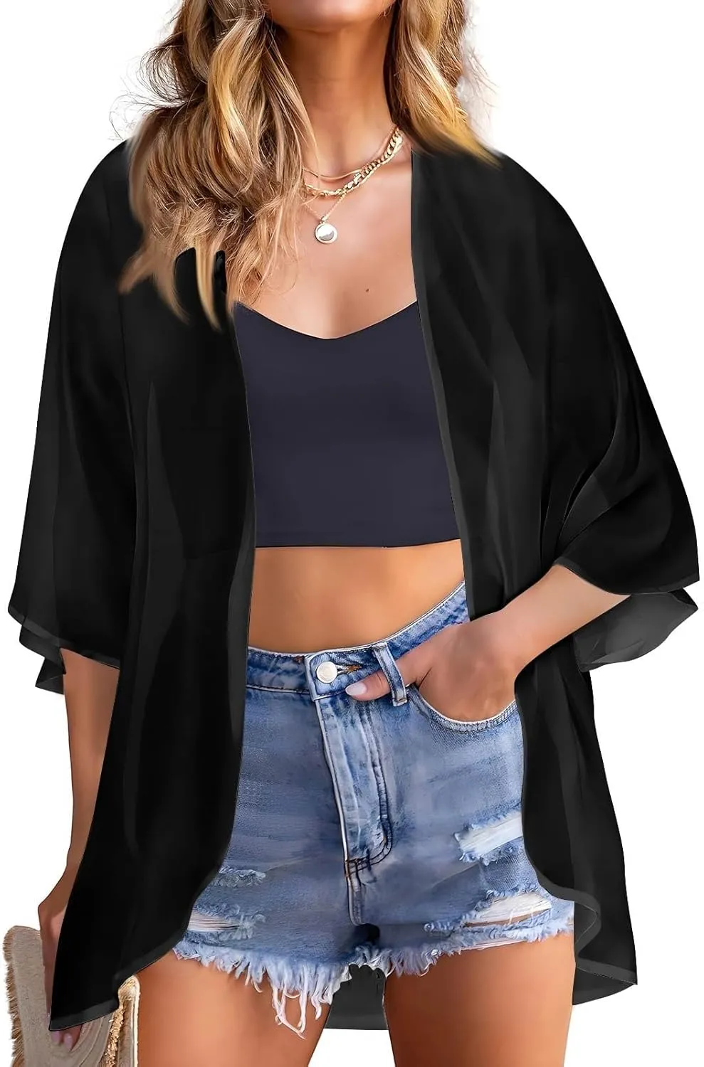 COTECRAM Summer Cardigans for Women 2025 Trendy Puff Sleeve Floral Printed Lightweight Kimono Cardigan Boho Beach Cover Ups