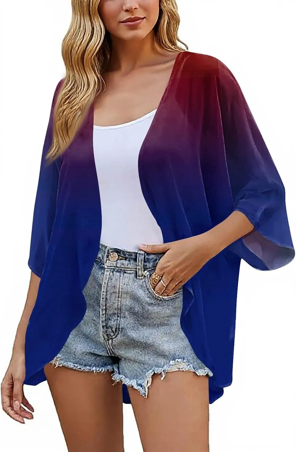 COTECRAM Summer Cardigans for Women 2025 Trendy Puff Sleeve Floral Printed Lightweight Kimono Cardigan Boho Beach Cover Ups