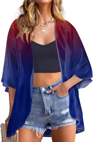 COTECRAM Summer Cardigans for Women 2025 Trendy Puff Sleeve Floral Printed Lightweight Kimono Cardigan Boho Beach Cover Ups