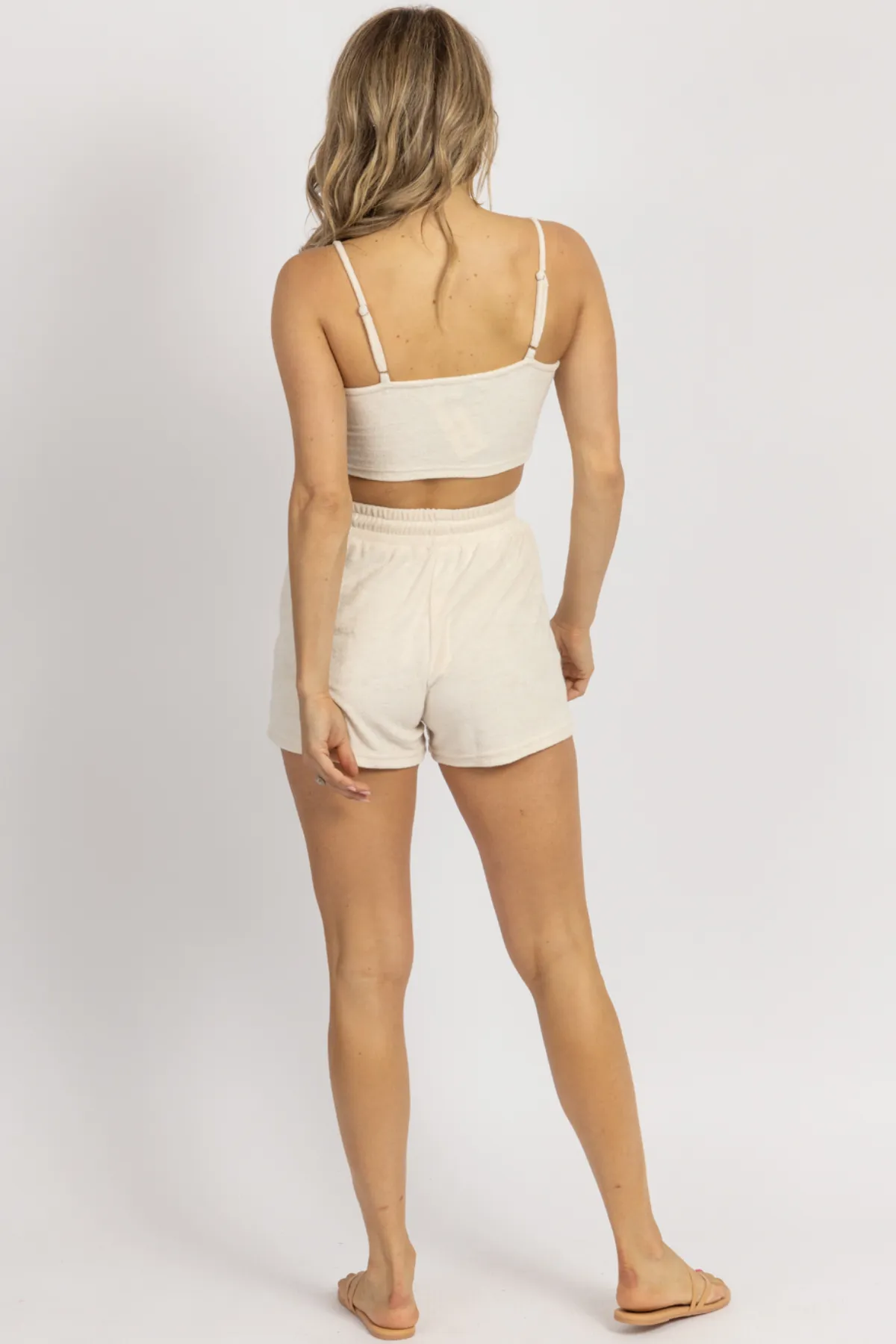 CREAM TERRYCLOTH CROP   SHORTS SET