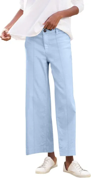 Cropped Linen Pants Women Elastic Waist Wide Leg Dress Pants Comfy Business Casual Work Pants Trousers with Pockets