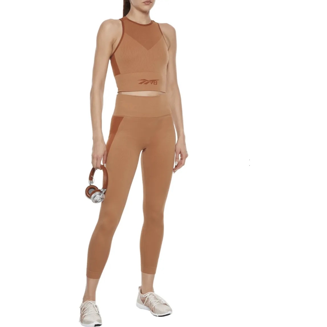 CROPPED TWO-TONE STRETCH-JACQUARD TOP
