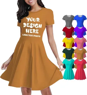 Custom Sundress for Women Design Your Own Image Logo Text Short Sleeve Crewneck Hawaiian Dress Summer Sundress