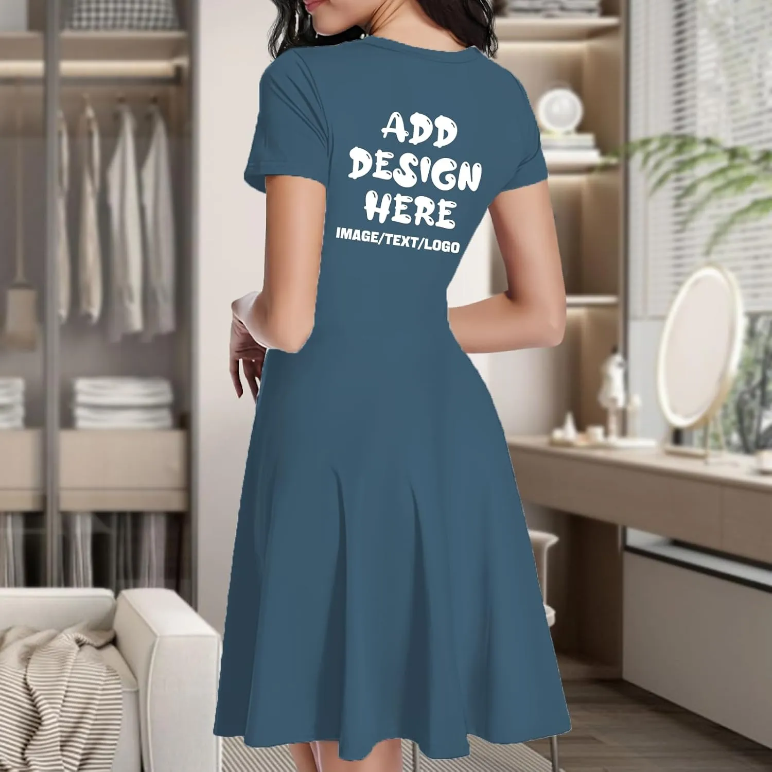 Custom Sundress for Women Design Your Own Image Logo Text Short Sleeve Crewneck Hawaiian Dress Summer Sundress