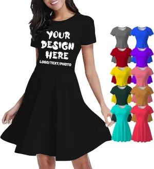 Custom Sundress for Women Design Your Own Image Logo Text Short Sleeve Crewneck Hawaiian Dress Summer Sundress